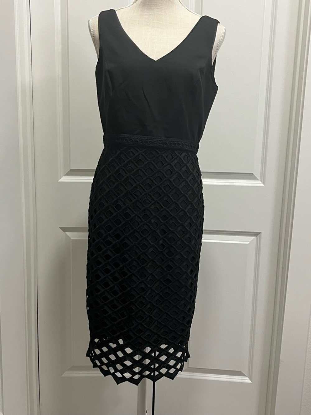 Black Cocktail Dress Size 4 Midi Sheath Lattice Skirt Formal Little Black Dress